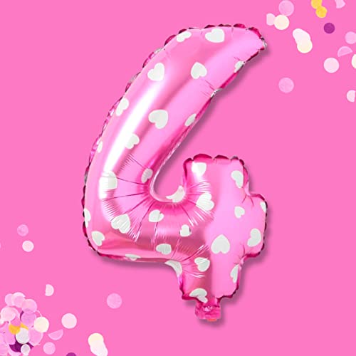 PRESENTORY | Zahlenballon 4 in Pink mit weißen Herzchen | 1 Meter große Folienballons Zahlen 0-9 | Helium-geeignet | geeignet für Geburtstage, Jahrestage | Geburtstagsdeko für Mädchen | Zahl Vier von Soulstice
