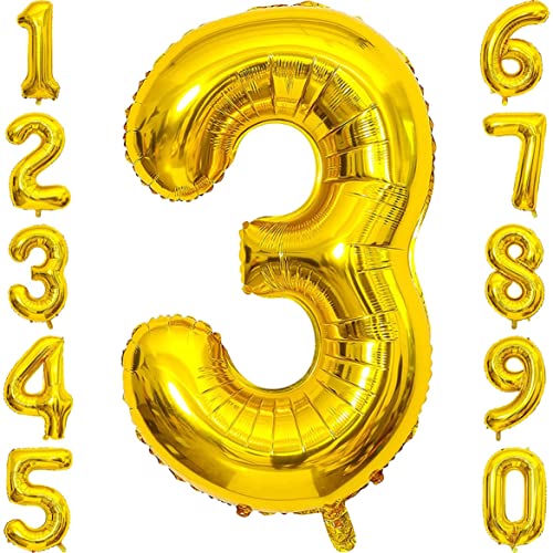 𝐏𝐑𝐄𝐒𝐄𝐍𝐓𝐎𝐑𝐘 Geburtstagsdeko, Happy Birthday Girlande, Geburtstagsgirlande, Gold, Folienballon, Happy Birthday Ballon, Birthday Deko in Gold (Zahl 3) von Soulstice