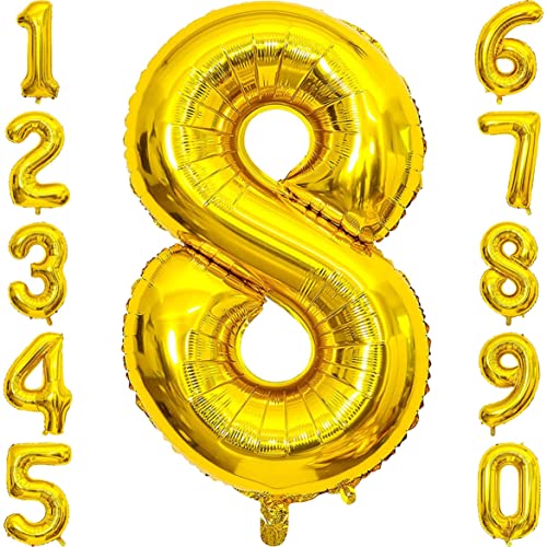 𝐏𝐑𝐄𝐒𝐄𝐍𝐓𝐎𝐑𝐘 XXL Zahlenballon in Gold, Folienballons als Geschenk und Überraschung für Geburtstage, Jubiläum, Hochzeit und Party Deko, Partydeko, Zahl Acht 8 von Soulstice