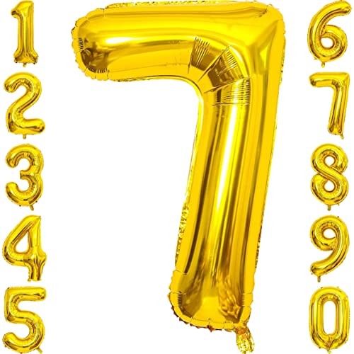 𝐏𝐑𝐄𝐒𝐄𝐍𝐓𝐎𝐑𝐘 XXL Zahlenballon in Gold, Folienballons als Geschenk und Überraschung für Geburtstage, Jubiläum, Hochzeit und Party Deko, Partydeko, Zahl Sieben 7 von Soulstice