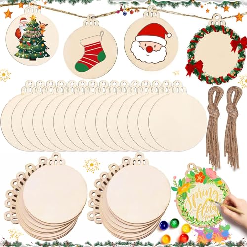 50 Stück Weihnachts Holz Ornamenten Mit Löchern, Weihnachts Holz Ornamente Mit Juteschnur, Runde Holzscheiben für Weihnachts Holz Ornamente Hängende Dekorationen & Kunsthandwerk Diy Geschenk 50 Stück Weihnachts Holz Ornamenten Mit Löchern, Weihnachts Holz Ornamente Mit Juteschnur, Runde Holzscheiben für Weihnachts Holz Ornamente Hängende Dekorationen & Kunsthandwerk Diy Geschenk von SoundZero