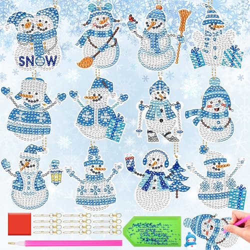 SoundZero 12 Stück Schneemann Anhänger Deko, Diamond Painting Schlüsselanhänger, Schneemann Diamond Painting Schlüsselanhänger Kit, DIY Doppelseitige Diamond Painting Weihnachten Deko SoundZero 12 Stück Schneemann Anhänger Deko, Diamond Painting Schlüsselanhänger, Schneemann Diamond Painting Schlüsselanhänger Kit, DIY Doppelseitige Diamond Painting Weihnachten Deko von SoundZero
