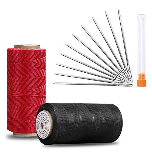 2er-Pack gewachste Fäden mit Nadel für große Ösen, SourceTon-Ledernähfaden (schwarz und rot, je 1 mm, 330 Yard) und 10 Stück Nadeln für das DIY-Projekt für Leder von SourceTon