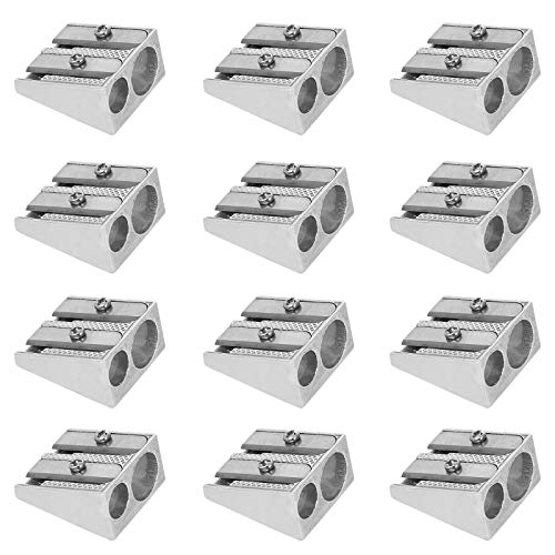 SourceTon Bleistiftspitzer aus Metall, mit 2 Löchern, manuell, Doppelspitzer, Doppelklinge aus Metall, rechteckig, 12 Stück von SourceTon