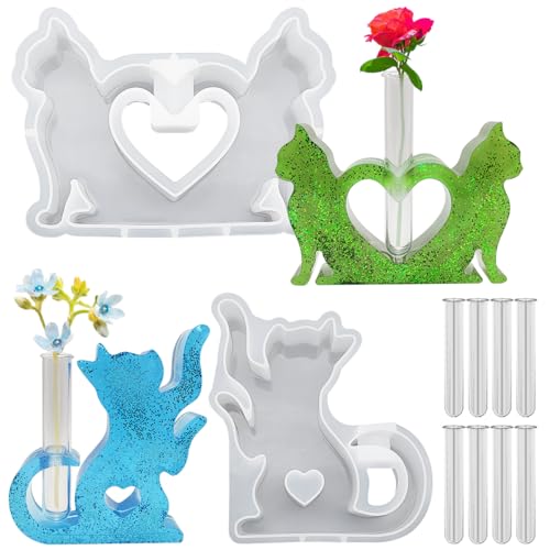 SourceTon Silikonharz-Formen-Set für Blumenvasen – enthält 2 Reagenzglas-Vasenformen in Katzenform und 8 Reagenzgläser, Epoxidharz-Formen für DIY-Blumendekoration und Bastelarbeiten zu Hause SourceTon Silikonharz-Formen-Set für Blumenvasen – enthält 2 Reagenzglas-Vasenformen in Katzenform und 8 Reagenzgläser, Epoxidharz-Formen für DIY-Blumendekoration und Bastelarbeiten zu Hause von SourceTon