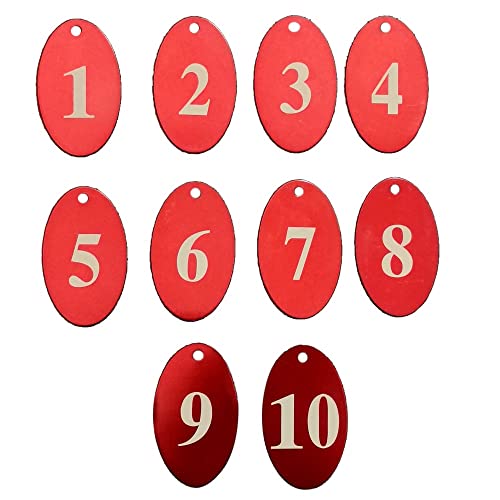 Sourcemall Aluminiumlegierung, nummerierte Etiketten mit Schlüsselring (rot, 1–10) von Sourcemall