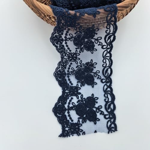 Sourcemall Spitzenband, zartes Kronenband zum Basteln, Nähen und Brautkleid, Applikation, Dekorationen, 8,4 cm breit, 4,5 m (Marineblau) von Sourcemall