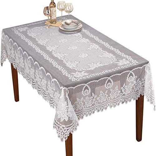 Sourcemall Tischdecke, Spitze, Blumenmuster, Weiß, Polyester, weiß, 152 x 229 cm von Sourcemall