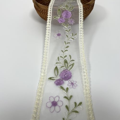 Spitzenband, zarte Baumwoll-Stickerei Band für Hochzeit/Brautdekoration, DIY Handwerk Nähen Heimdekoration 9,1 m (Blätter mit lila Blumen) von Sourcemall