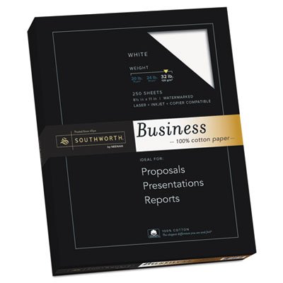 Southworth® - 100% Cotton Business Paper, White, 32 lbs., 8-1/2 x 11, 250/Box - Sold As 1 Box - 100% cotton conveys prestige with an unmistakable feel. by SouthworthÃ‚® von Southworth