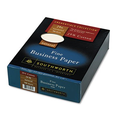 Southworth® – 25% Baumwolle Business Papier, natur, 24 18 kg, Wove, 8–1/2 x 11, 500/Box, FSC – Verkauft als 1 Box – wove-finished 25% Baumwolle Fiber Lager. von Southworth