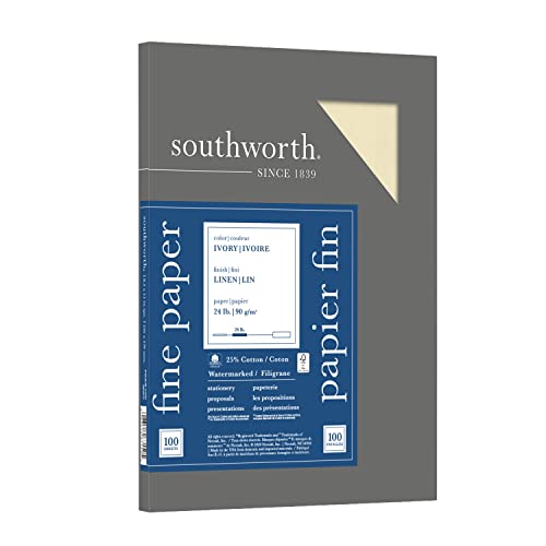 Southworth 25% Baumwolle, Business-Papier, 21,6 x 27,9 cm, 90 g/m², Leinen-Finish, Weiß, 100 Blatt – Verpackung kann variieren (P564CK), elfenbeinfarben von Southworth