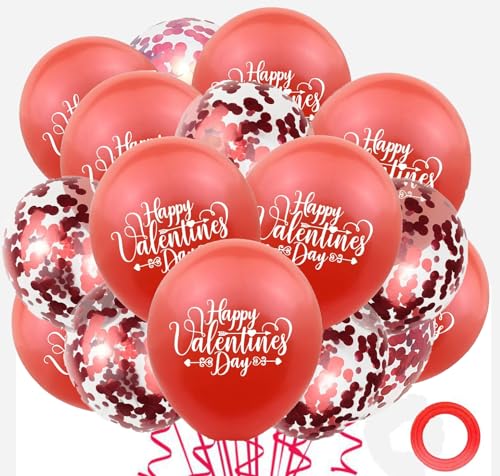 20 Stück Valentinstags-Luftballons für Valentinstag-Dekorationen, 30,5 cm, rote Konfetti-Latex-Luftballons für Hochzeit, Verlobung, Geburtstag, Party, romantische Dekorationen von Sovanna