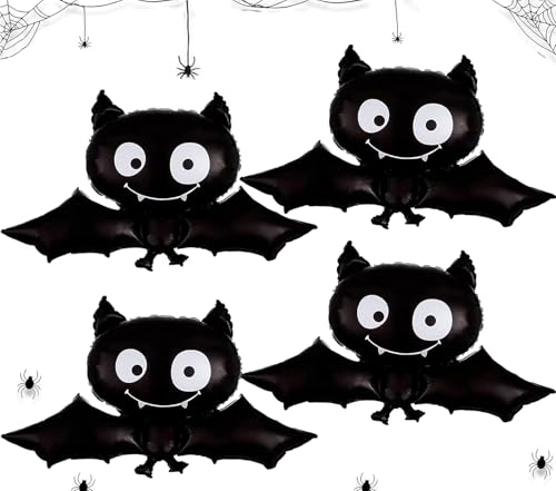 4 Stück Halloween Luftballons - Riesen Fledermaus Folienballon, Party Deko, Helium Ballons für Kinder Geburtstag Dekor Zubehör Geschenk von Sovanna