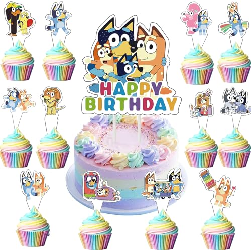 Blue Dog Tortendeko 25 Stück Cupcake Toppers Kindergeburtstag Deko, Cupcake Toppers Kuchen Deko für Junge Mädchen Kinder Geburtstag Party Dekorationen von Sovanna