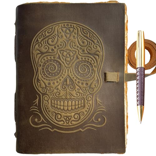Handgefertigtes Zuckerschädel Leder Notizbuch Journal mit Büttenpapier, A5 Tagebuch Reisetagebuch perfekt zum Schreiben, Skizzenbuch für Männer Frauen Antiken Echtes Leder 21x15cm Handgefertigtes Zuckerschädel Leder Notizbuch Journal mit Büttenpapier, A5 Tagebuch Reisetagebuch perfekt zum Schreiben, Skizzenbuch für Männer Frauen Antiken Echtes Leder 21x15cm von Sovereign-Gear