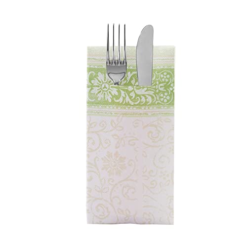 Sovie HORECA Airlaid-Besteckserviette - LARA 40x40 cm - hochwertige Einweg-Servietten als Bestecktasche extrem saugstark und stoffähnlich, ideal für Hochzeit & Party - 75 Stück - Grün von Sovie HORECA