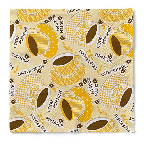 Sovie HORECA Serviette Kaffee Ole | Tissue 33x33 cm | Kaffee Tasse Frühstück | 100 Stück | (Gelb-Orange) von Sovie HORECA