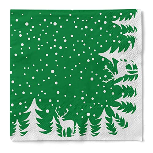 Sovie HORECA Serviette MARVIN (Grün) aus Tissue, 3-lagig, 40 x 40 cm, Einweg Weihnachtsserviette Winterlich, ideal für Advents- & Weihnachtsfeiern, 100 Stück von Sovie HORECA