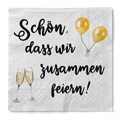 Sovie HOME Serviette | Tissue 33 x 33 cm | saugstarke Einmal-Serviette und hochwertige Einweg-Servietten | Geburtstagsserviette | 20 Stück | Schön, dass wir zusammen feiern/Sekt von Sovie Home