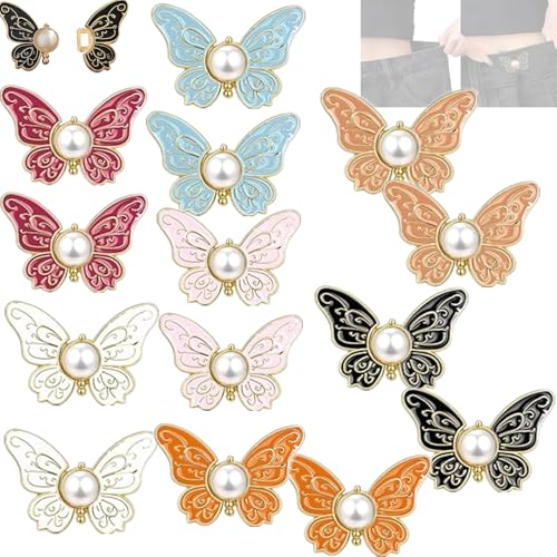 Abnehmbare Schmetterlingsclips, Hosen Enger Machen Clip, Schmetterlings-Taillenknopf, Hosenbund-Straffer mit Schmetterlings-Verschluss, Taillenbund-Straffer ohne Nähen (14PCS) von Sovtay