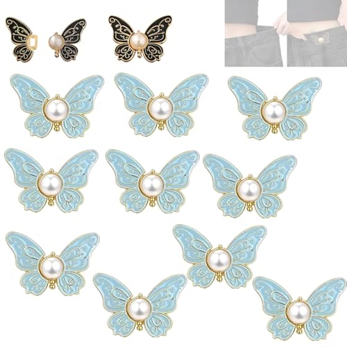 Abnehmbare Schmetterlingsclips, Hosen Enger Machen Clip, Schmetterlings-Taillenknopf, Hosenbund-Straffer mit Schmetterlings-Verschluss, Taillenbund-Straffer ohne Nähen (Blue-10PCS) von Sovtay
