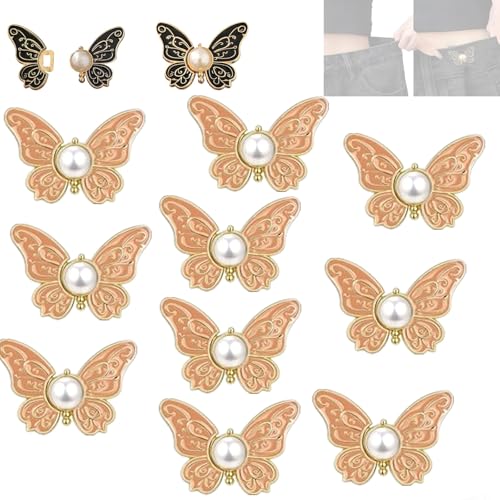 Abnehmbare Schmetterlingsclips, Hosen Enger Machen Clip, Schmetterlings-Taillenknopf, Hosenbund-Straffer mit Schmetterlings-Verschluss, Taillenbund-Straffer ohne Nähen (Khaki-10PCS) von Sovtay