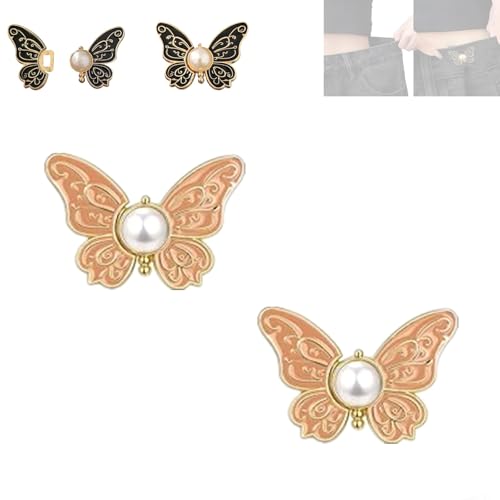 Abnehmbare Schmetterlingsclips, Hosen Enger Machen Clip, Schmetterlings-Taillenknopf, Hosenbund-Straffer mit Schmetterlings-Verschluss, Taillenbund-Straffer ohne Nähen (Khaki-2PCS) von Sovtay
