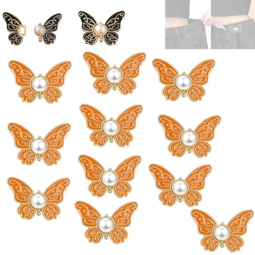 Abnehmbare Schmetterlingsclips, Hosen Enger Machen Clip, Schmetterlings-Taillenknopf, Hosenbund-Straffer mit Schmetterlings-Verschluss, Taillenbund-Straffer ohne Nähen (Orange-10PCS) von Sovtay