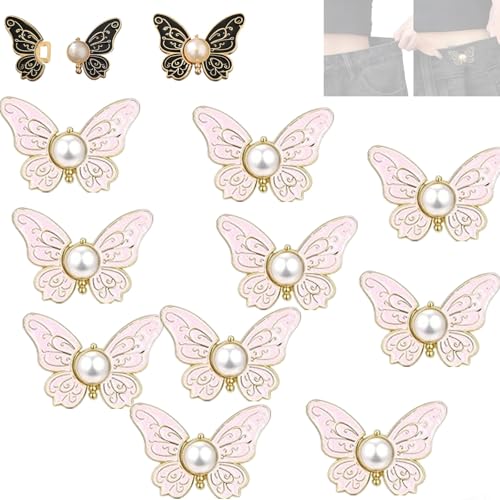 Abnehmbare Schmetterlingsclips, Hosen Enger Machen Clip, Schmetterlings-Taillenknopf, Hosenbund-Straffer mit Schmetterlings-Verschluss, Taillenbund-Straffer ohne Nähen (Pink-10PCS) von Sovtay