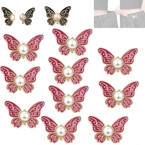 Abnehmbare Schmetterlingsclips, Hosen Enger Machen Clip, Schmetterlings-Taillenknopf, Hosenbund-Straffer mit Schmetterlings-Verschluss, Taillenbund-Straffer ohne Nähen (Purple-10PCS) von Sovtay