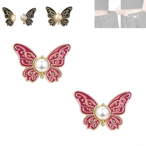 Abnehmbare Schmetterlingsclips, Hosen Enger Machen Clip, Schmetterlings-Taillenknopf, Hosenbund-Straffer mit Schmetterlings-Verschluss, Taillenbund-Straffer ohne Nähen (Purple-2PCS) von Sovtay