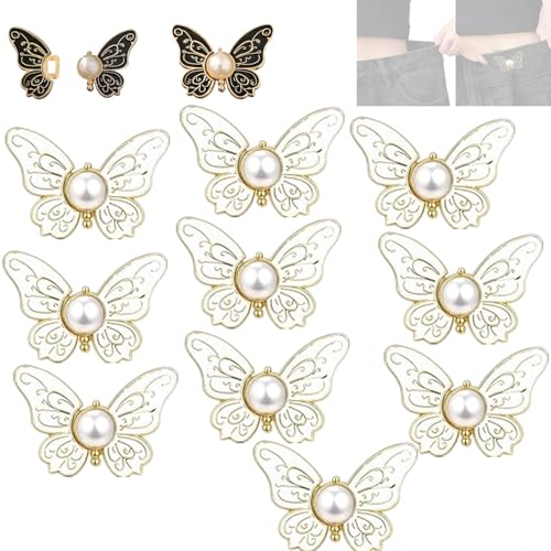Abnehmbare Schmetterlingsclips, Hosen Enger Machen Clip, Schmetterlings-Taillenknopf, Hosenbund-Straffer mit Schmetterlings-Verschluss, Taillenbund-Straffer ohne Nähen (White-10PCS) von Sovtay