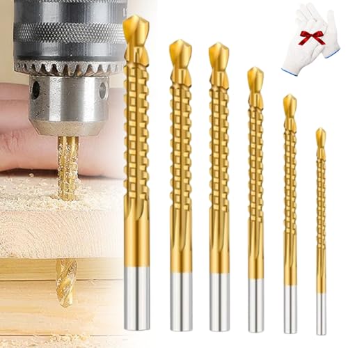 Ouisyes Titanium Coated High Speed Steel Serration Bits, 6PCS Titanium-Coated Serration Bits, TitaniumTwist Drill Bit Set, Serrated DrillBit Set, Hole Drill Bits for Wood, Metal (1set) von Sovtay