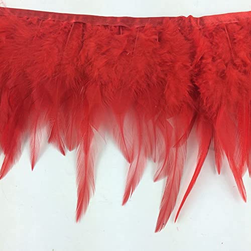 Sowder Natürlicher Hahn-Federrand, Fransen, 10–15 cm breit, Kleid, DIY-Dekoration 2 yards(rot) von Sowder