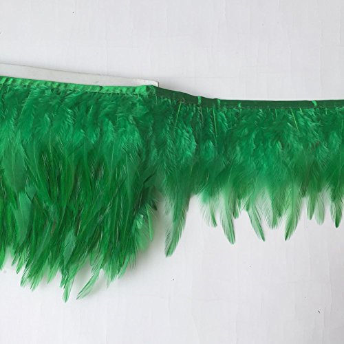 Sowder Feder-Fransen-Borte mit gefärbten Hahnenfedern, für Kostüm, Deko, Kleidung, Packung mit 4,57 m dunkelgrün von Sowder