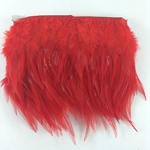 Sowder Feder-Fransen-Borte mit gefärbten Hahnenfedern, für Kostüm, Deko, Kleidung, Packung mit 4,57 m rot von Sowder