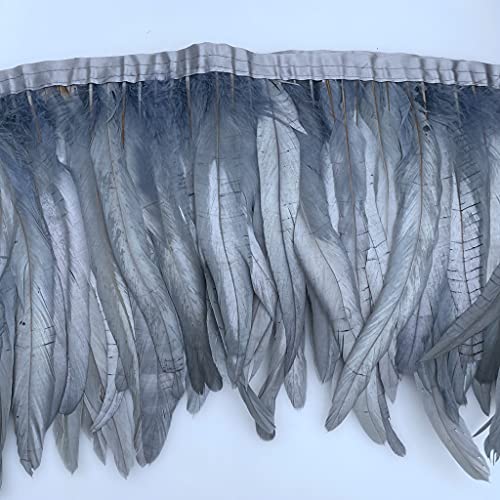 Sowder Fransenborte mit Hahnenfedern, 20–25cm breit, für Heimwerker, Nähen, Basteln, Dekoration, 91 cm (grau) von Sowder