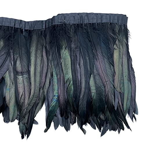 Sowder Hahn-Hackle-Federfransenborte, 20–25 cm in der Breite, zum Nähen, Basteln, Dekoration, 91 cm (schwarz) von Sowder