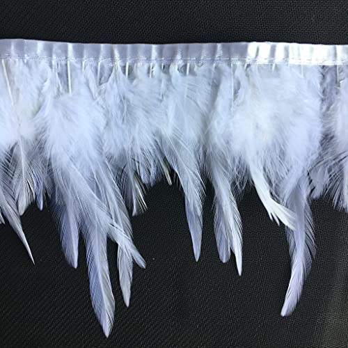 Sowder Natürlicher Hahn-Federrand, Fransen, 10–15 cm breit, Kleid, DIY-Dekoration 2 yards(Weiß) von Sowder
