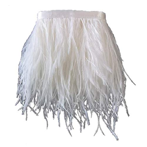 Sowder Straußenfeder-Borte, Fransen mit Satinband, für Kleidung, Kostüme, Nähen, Dekoration, 183 cm weiß von Sowder