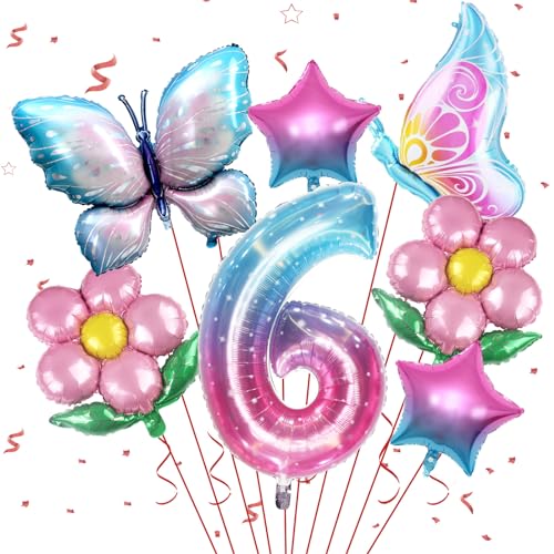 6 Jahre Schmetterling Geburtstag Deko, Schmetterling Folienballon 6 Jahre,Geburtstagsdeko Mädchen,Mädchen 6 Jahre Geburtstagsdeko,Bunt Schmetterlinge Geburtstagsdeko von Sowide
