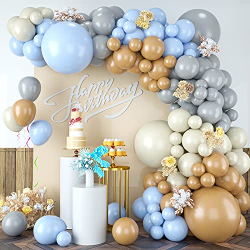 Ballon Girlande Blau Grau, 108 Stück Blau Grau Elfenbein und Apricot-Latexballons für Babyparty, Hochzeit, Geburtstag, Abschlussfeier, Jubiläum, Junggesellinnenabschiedsparty, Dekoration von Sowide