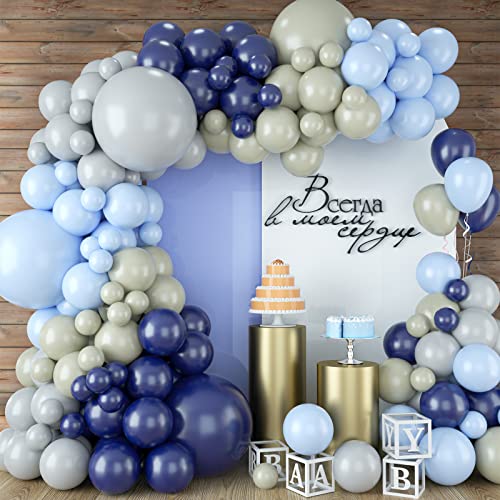 Ballons Girlande Blau Grau, 109 Stück Navy Blue Macaron Blue Grau Retro Sand White Latex Balloons für Babyparty, Hochzeit, Geburtstag, Abschlussfeier, Jubiläum, Junggesellinnenabschied, Dekoration von Sowide