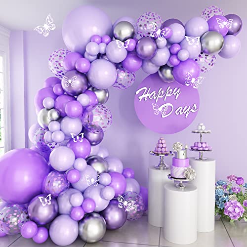 Lila Ballons Girlande Set, 109 Stück Lila Silber Luftballons Garland Kit Lila Silber Latex Ballon mit Konfetti Ballon für Baby Shower Geburtstag Party Hochzeit Dekorationen von Sowide