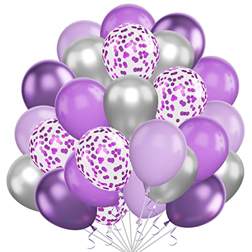 Luftballons Lila, 30 Stück Lila Konfetti Luftballons Metallisch Silber Lila Party Luftballons für Geburtstagsfeier, Hochzeit, Babyparty, Geburtstagsfeier Dekoration von Sowide