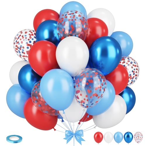 Luftballons Rot Blau, 35 Stück 12 Zoll Rot Blau Weiß Konfetti Luftballons für Festival Karneval Babyparty Hochzeit Braut Dusche Theme Party Graduierung Deko von Sowide