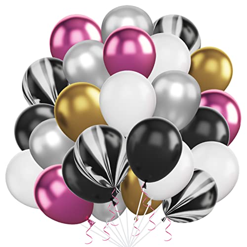 Luftballons Schwarz Weiß Gold, 30 Stück Schwarz Gold Konfetti Luftballons Metallisch Gold Silber Rot Party Luftballons für Geburtstagsfeier, Hochzeit, Babyparty, Geburtstagsfeier Dekoration von Sowide