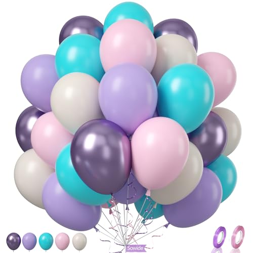Rosa Blau Lila Luftballons,60 Pcs 12 Zoll Metallic Lila Sand Weiß Ballons für Kinder Schmetterling Geburtstag Dekorationen Geburtstag Ballons Baby Dusche Engagement Party Zubehör von Sowide