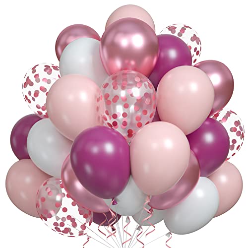 Rosa Weiß Luftballons, 60 Stück Rosa Konfetti-Luftballons Metallic Rosa Luftballons Party-Luftballons für Geburtstagsfeier, Hochzeit, Babyparty, Geburtstagsfeier-Dekoration von Sowide